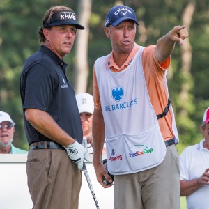 Phil Michelson And His Caddy At The 2012 Barclays.